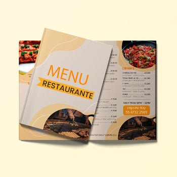 Menu de alimentos y bebidas impreso a color para restaurantes, desde cartulina plastificada, polypap, menu tent card y mas.
