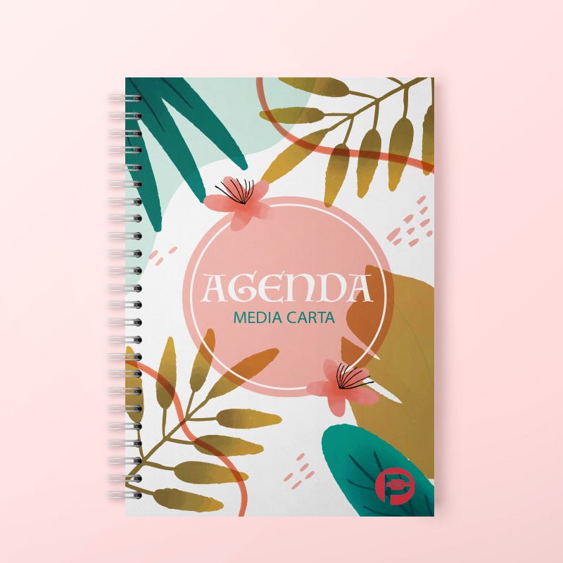 Imprime agenda tamaño media carta con 100 hojas impresas completamente personalizadas.