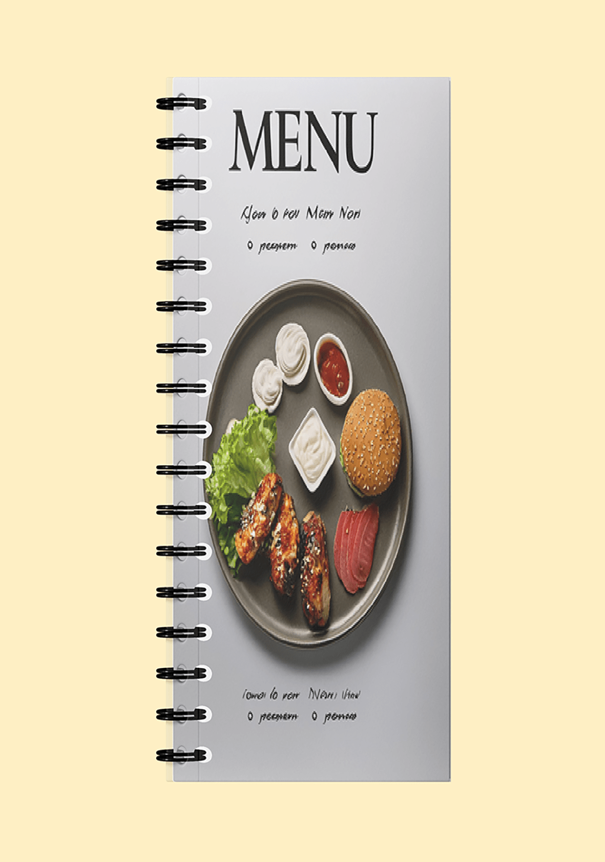 Menú para Restaurante Impreso Vertical con Espiral 14x43cm - Pop México - Impresos en carulina plastificada mate o brillante.