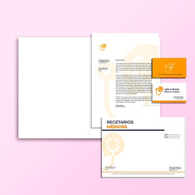 Papelería Impresa para Consultorios 3 - 200 tarjetas - 200 recetas - 100 hojas - 25 folders