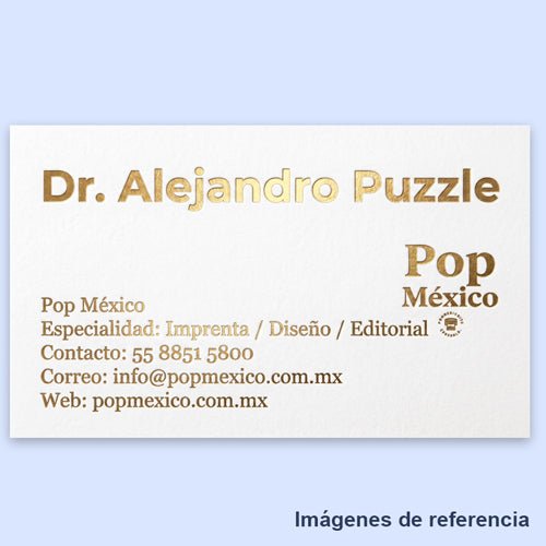 Impresion en serigrafia dorada de tarjetas de presentacion, serigrafia metalica solo en pop mexico