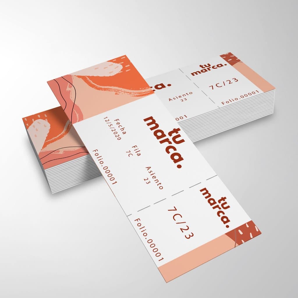 Boletos Personalizados Impresos medida 15x5cm con Talonario y folio, lleva pleca de desprendimiento - Pop México